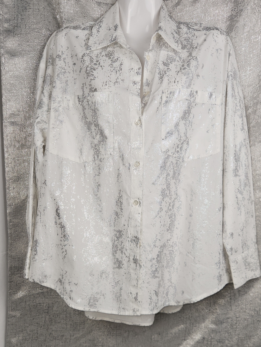 Zara White Shirt with Silver Metallic Accents